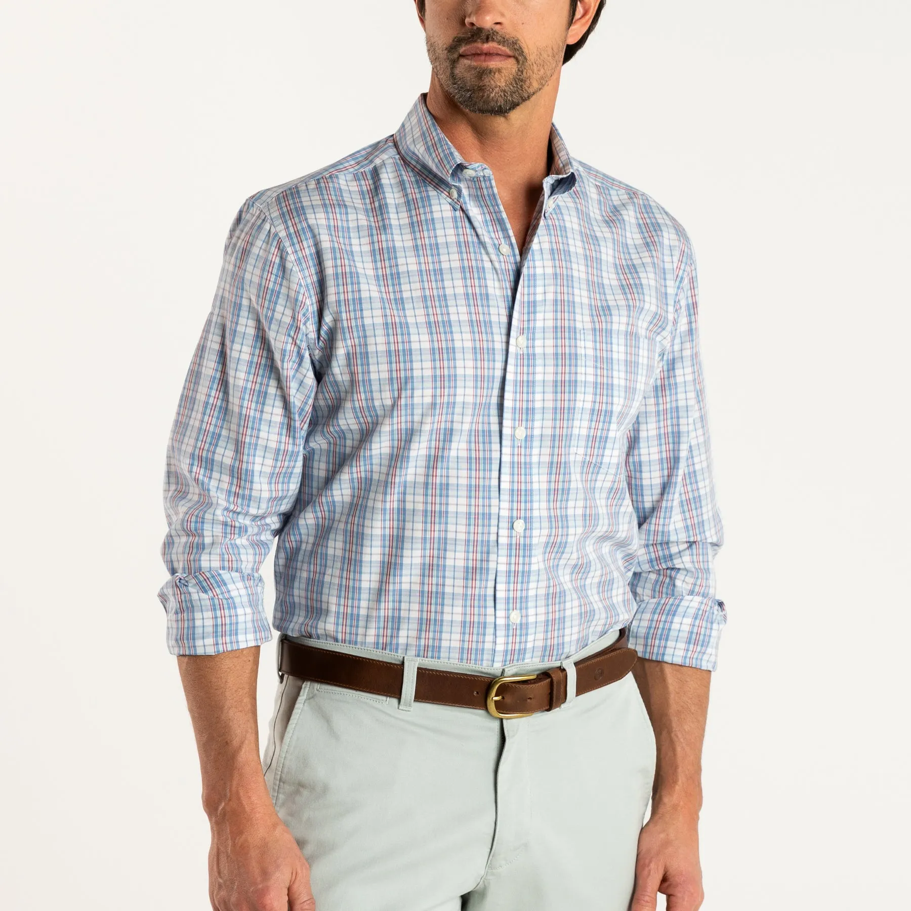 Hayford Plaid Cotton Poplin Sport Shirt