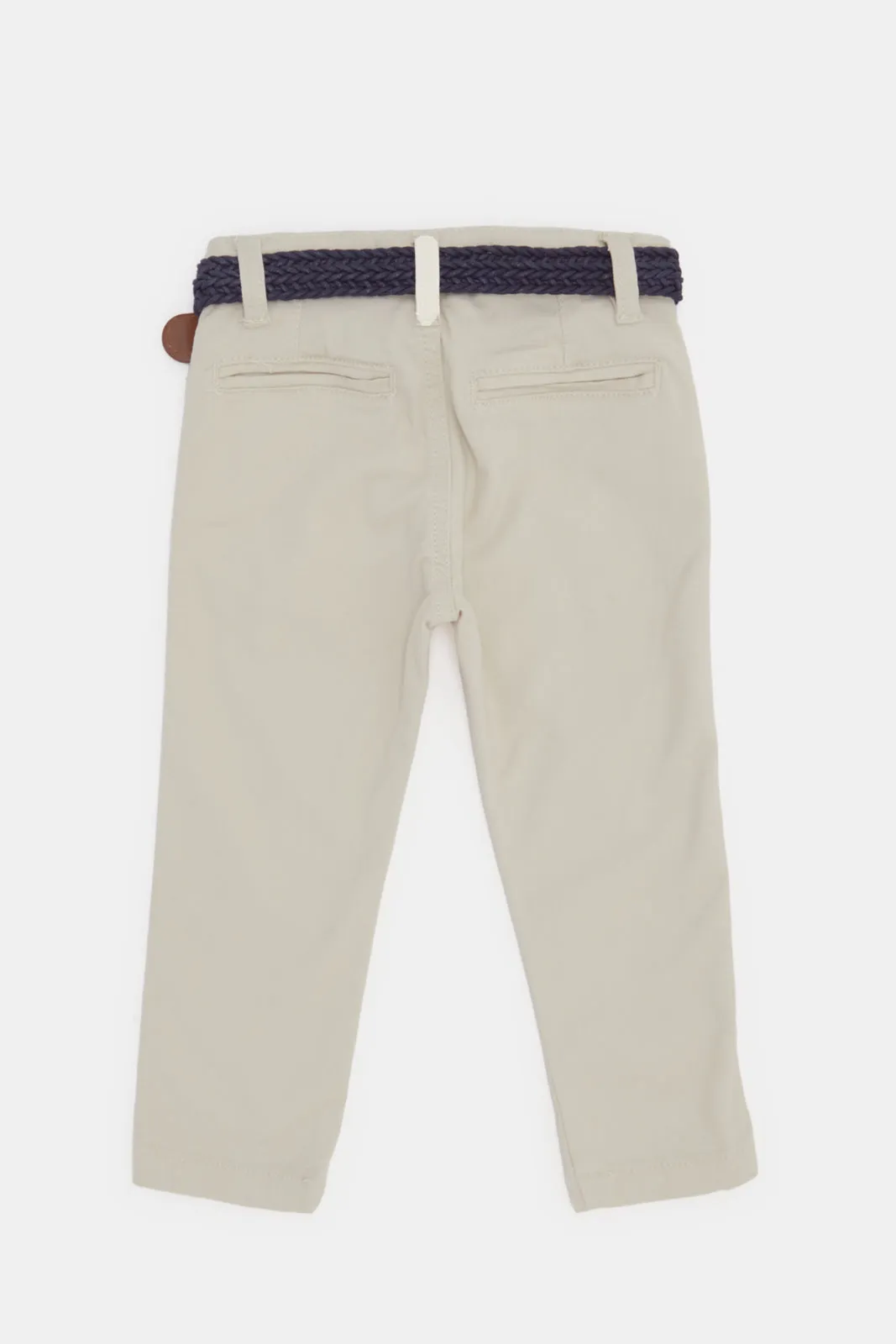 Infant Boys Beige Plain Dobby Belted Chino