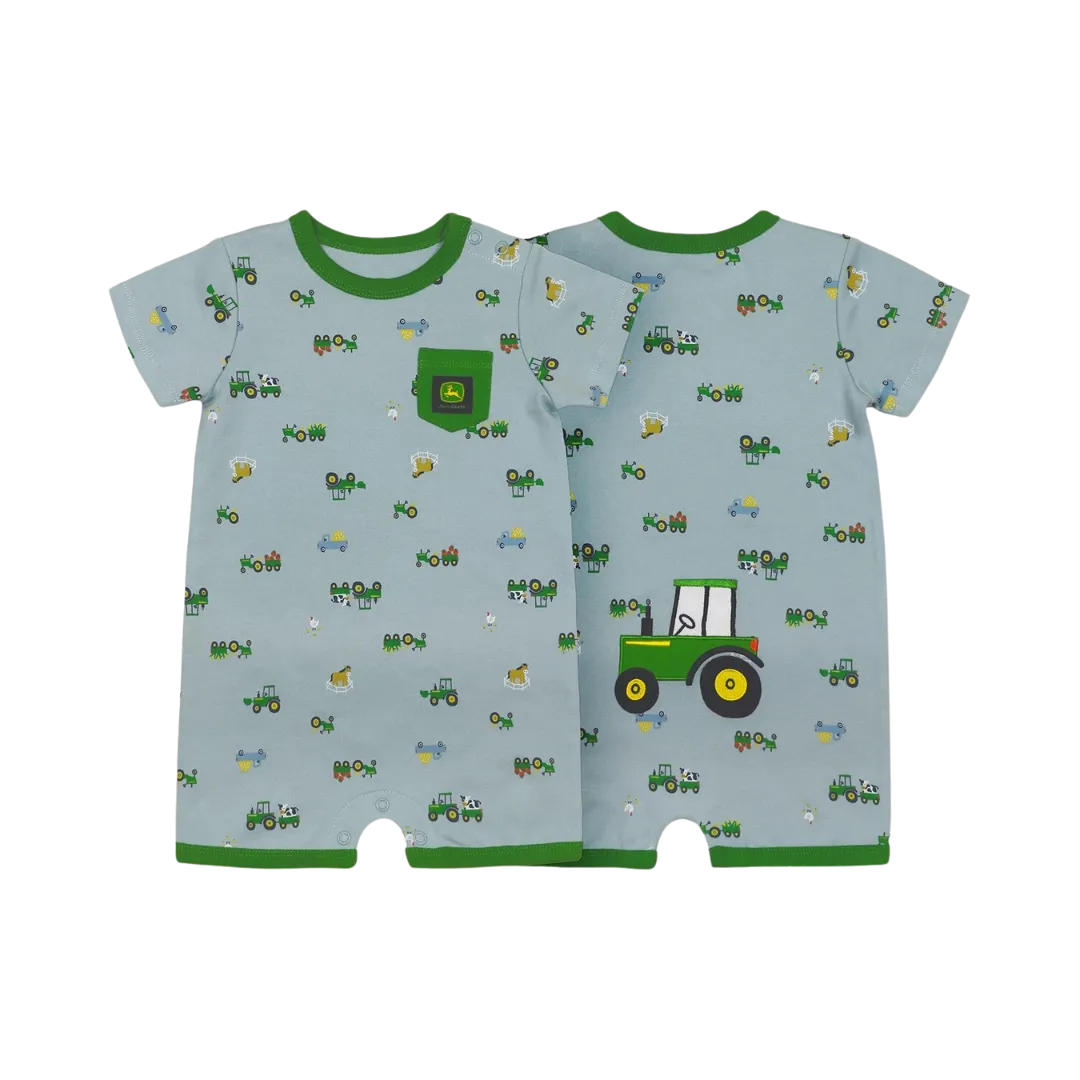 John Deere Kid's Infant Tractor Blue Green Romper