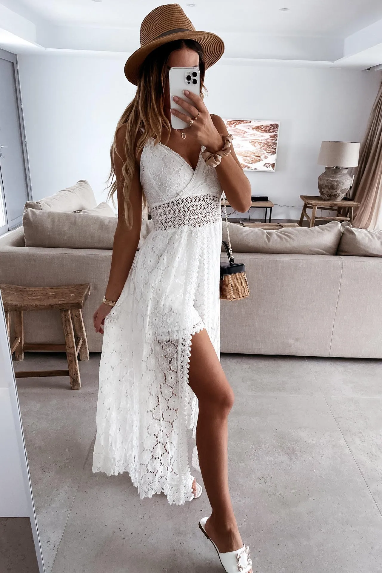 Just Hold On White Eyelet Midi Dress