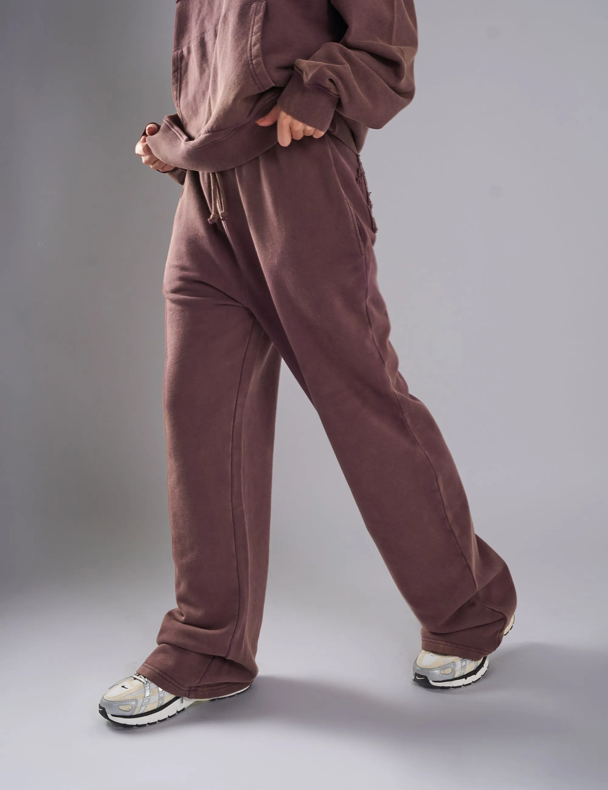 Kaiia Studio Distressed Applique Wide Leg Sweat Pants Plum