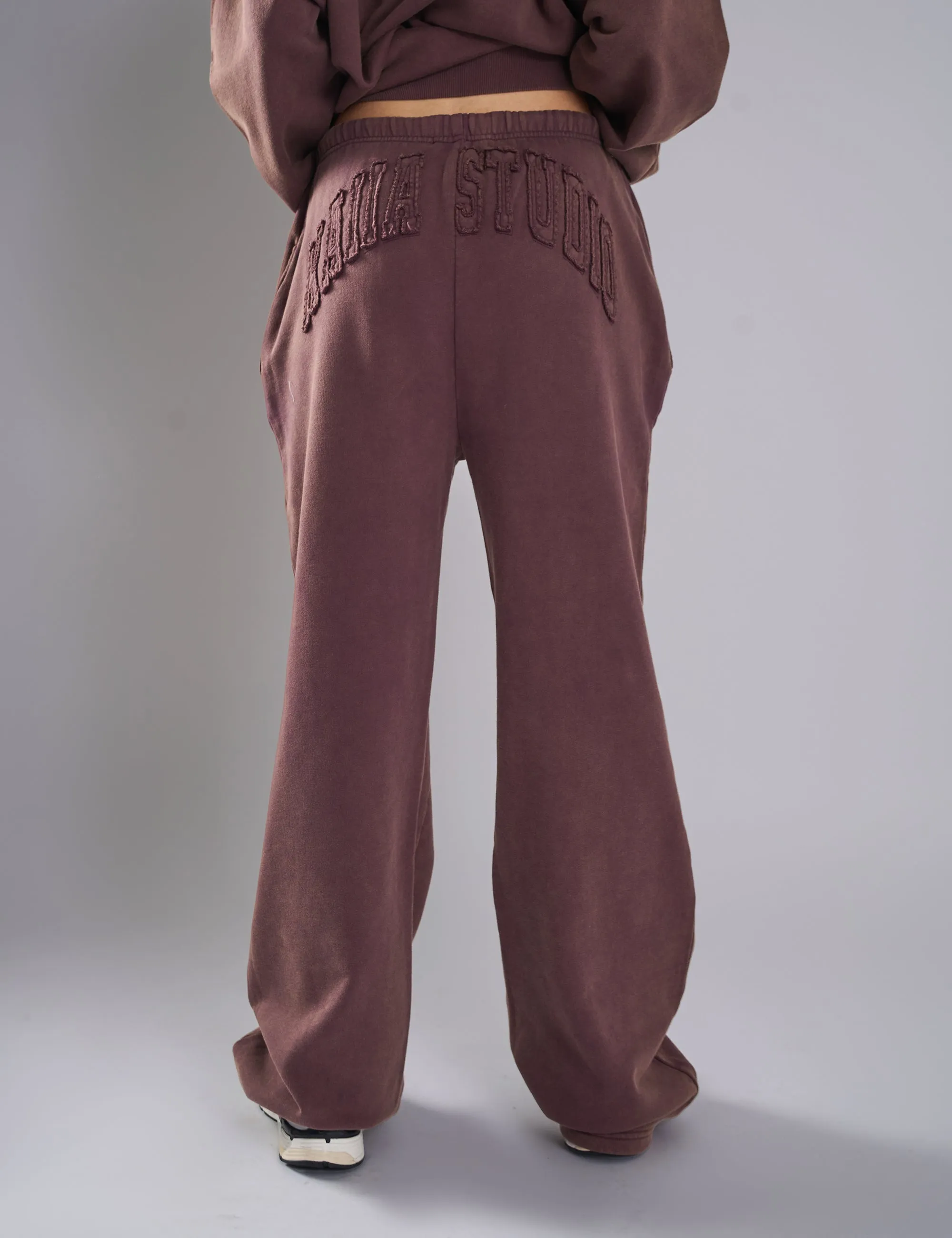 Kaiia Studio Distressed Applique Wide Leg Sweat Pants Plum