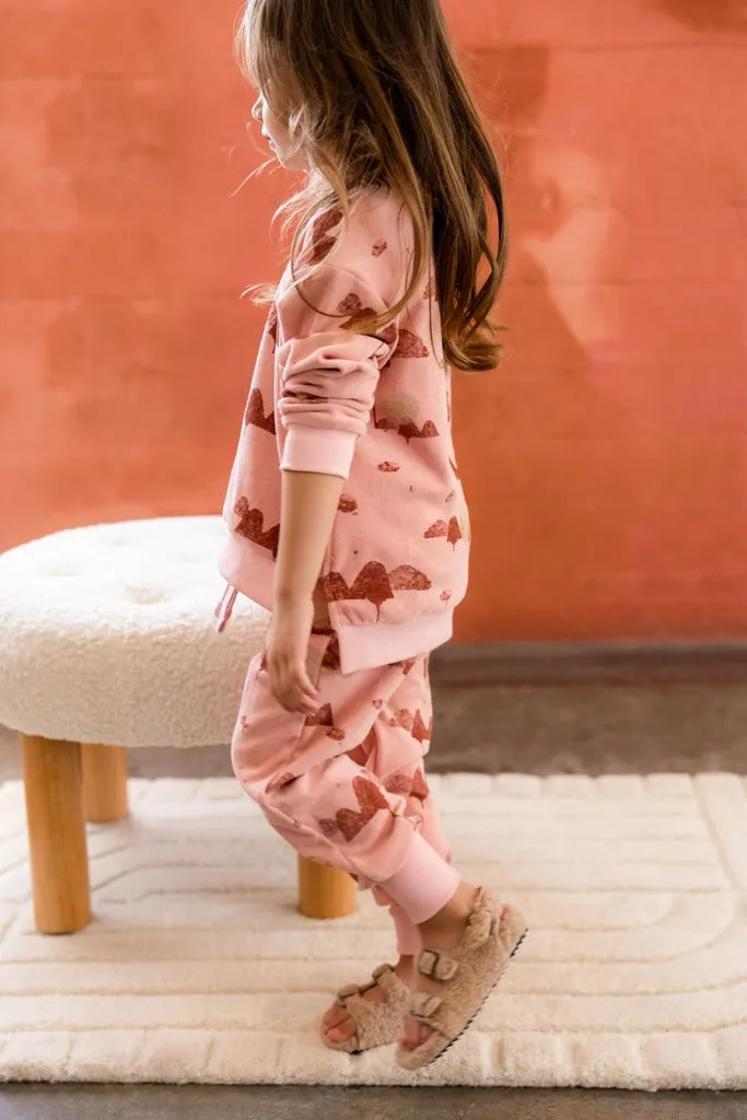 Kids Terry Joggers with Mountains Print - Peach