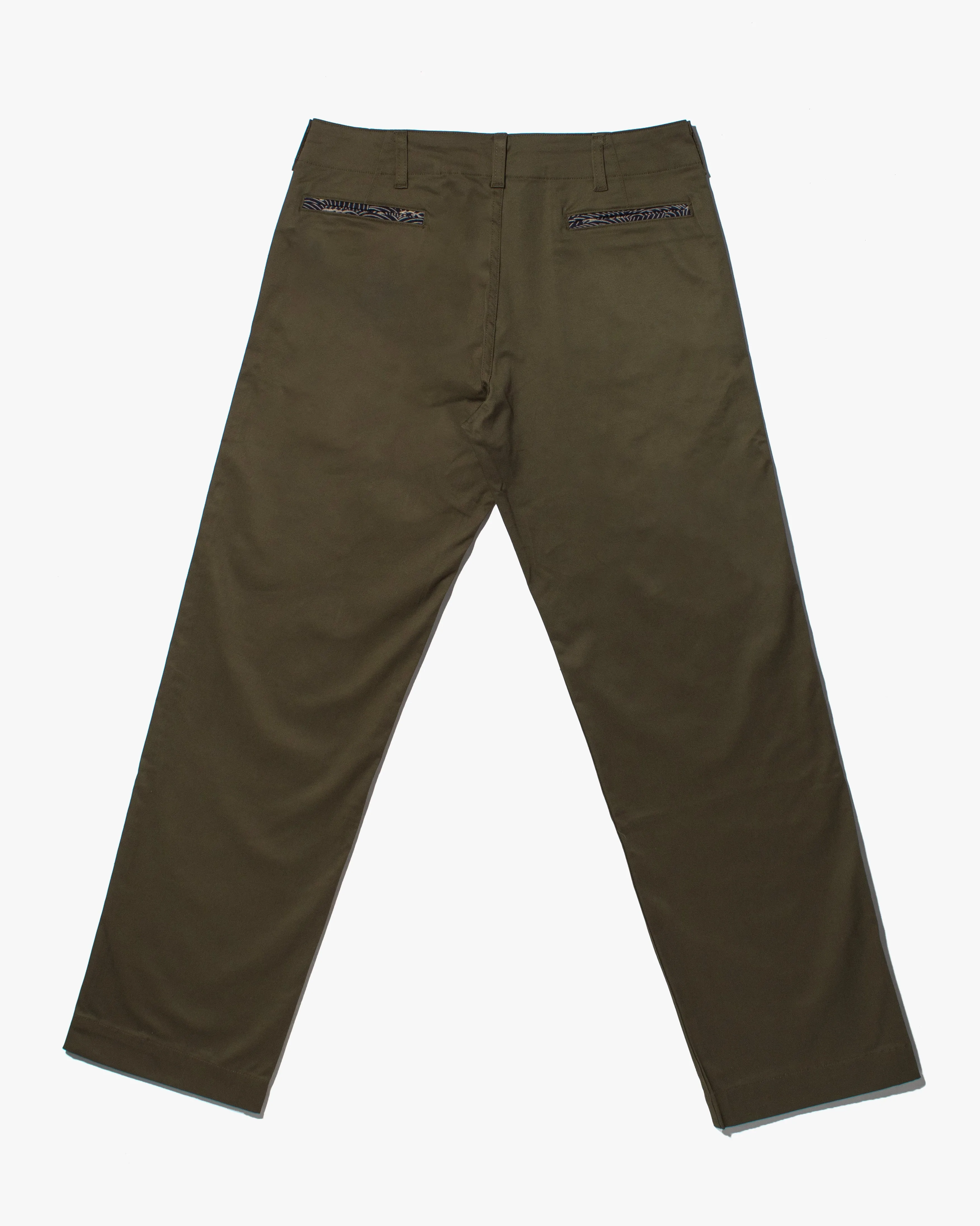 Kiriko Original Officer Trousers, 7.5 oz. Stretch Twill Chino - Olive