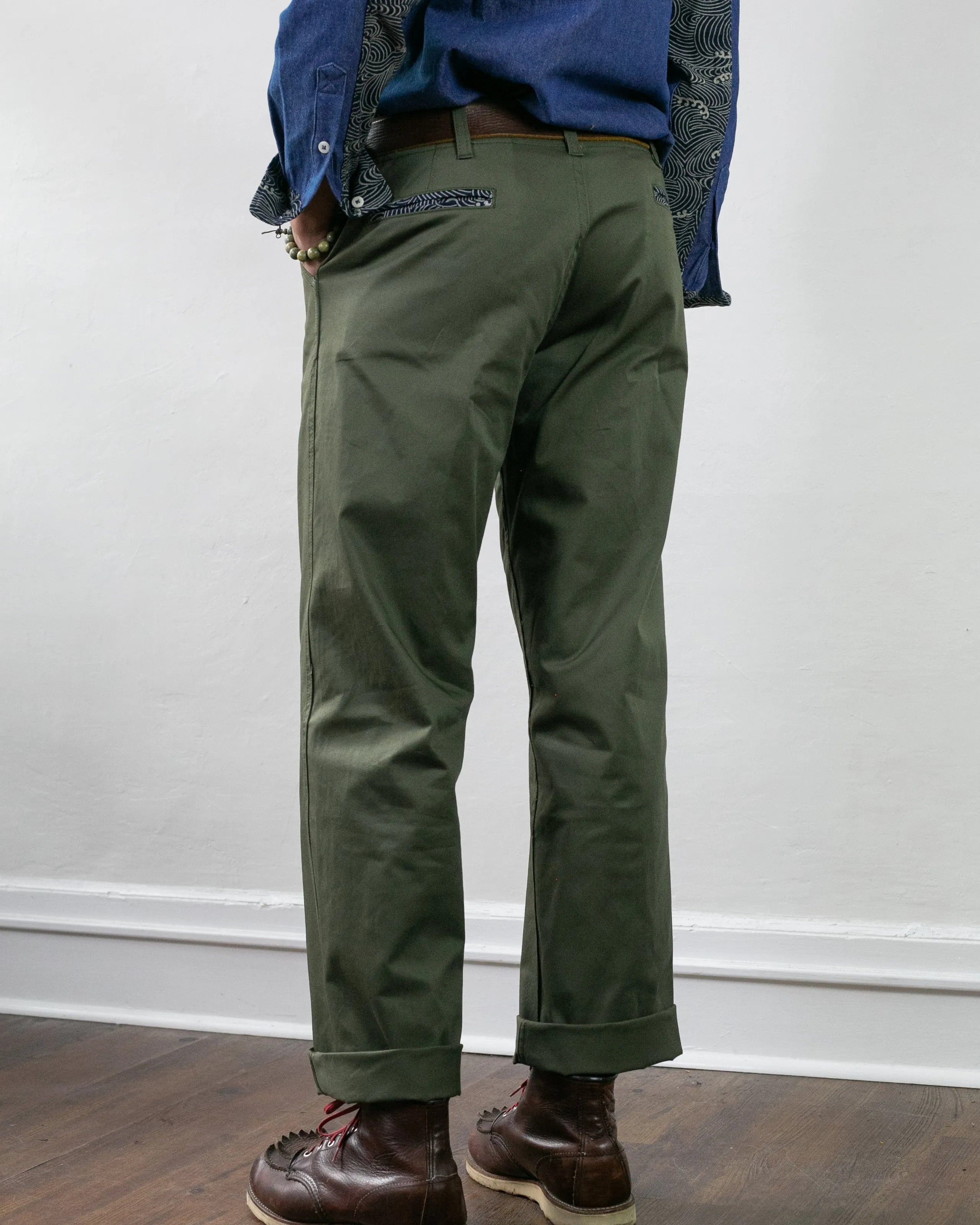 Kiriko Original Officer Trousers, 7.5 oz. Stretch Twill Chino - Olive