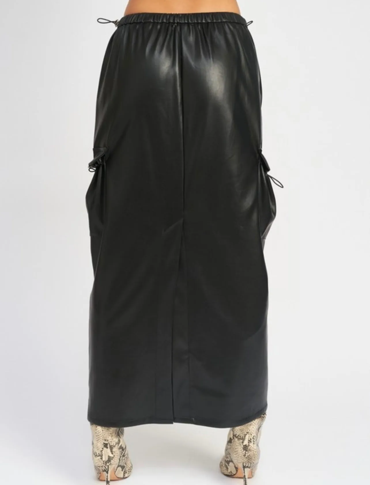 Leather Cargo Maxi Skirt