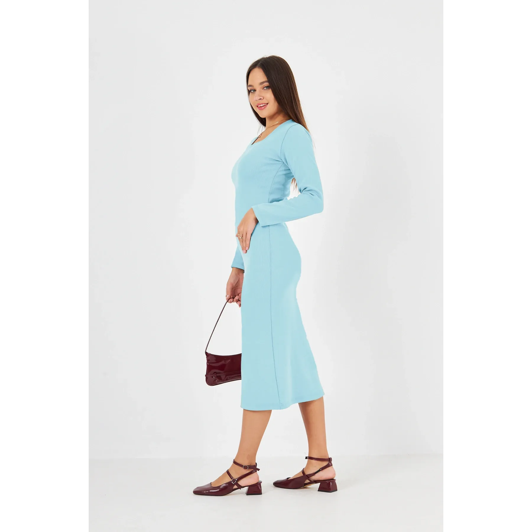 Light Blue Square Neck Bodycon Dress