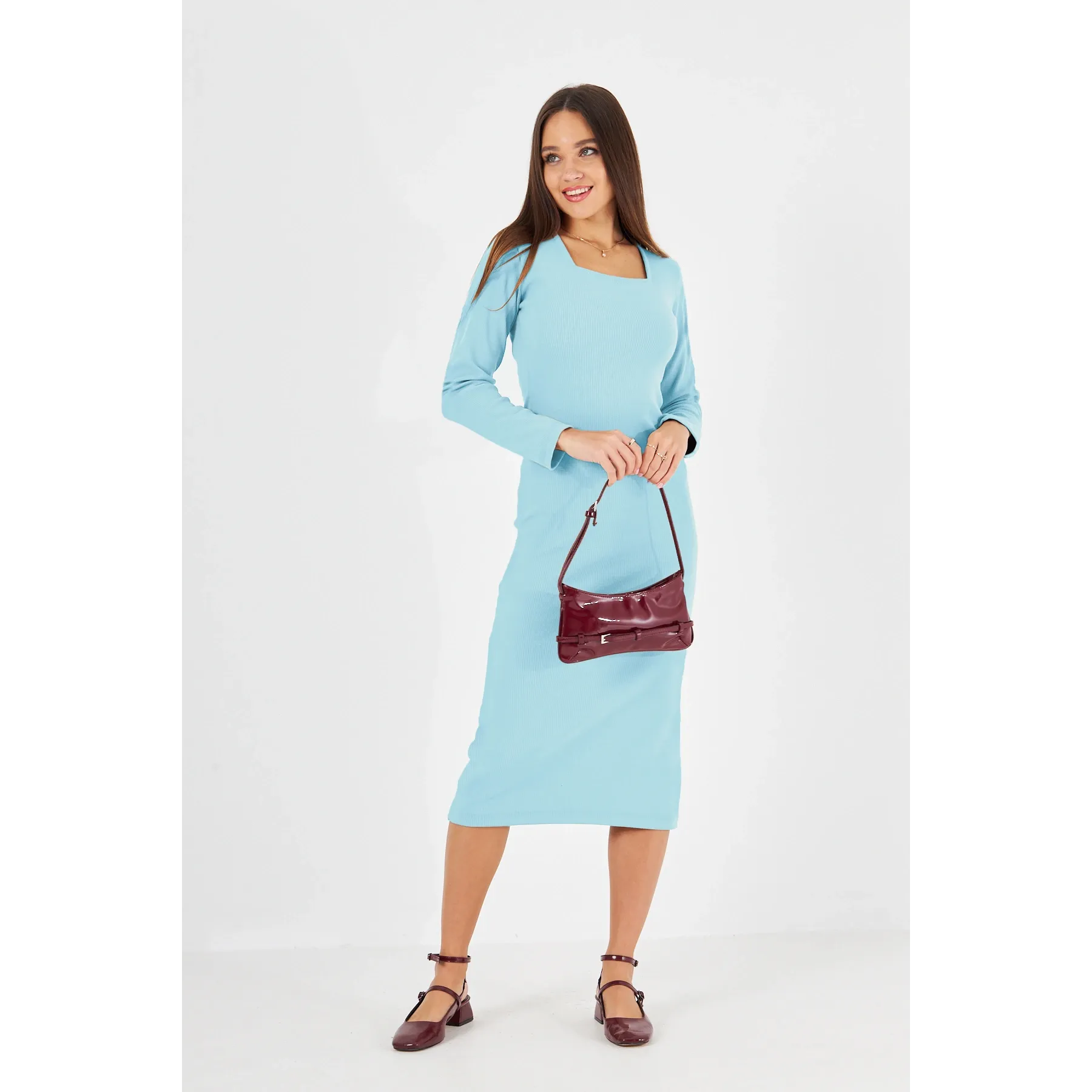 Light Blue Square Neck Bodycon Dress