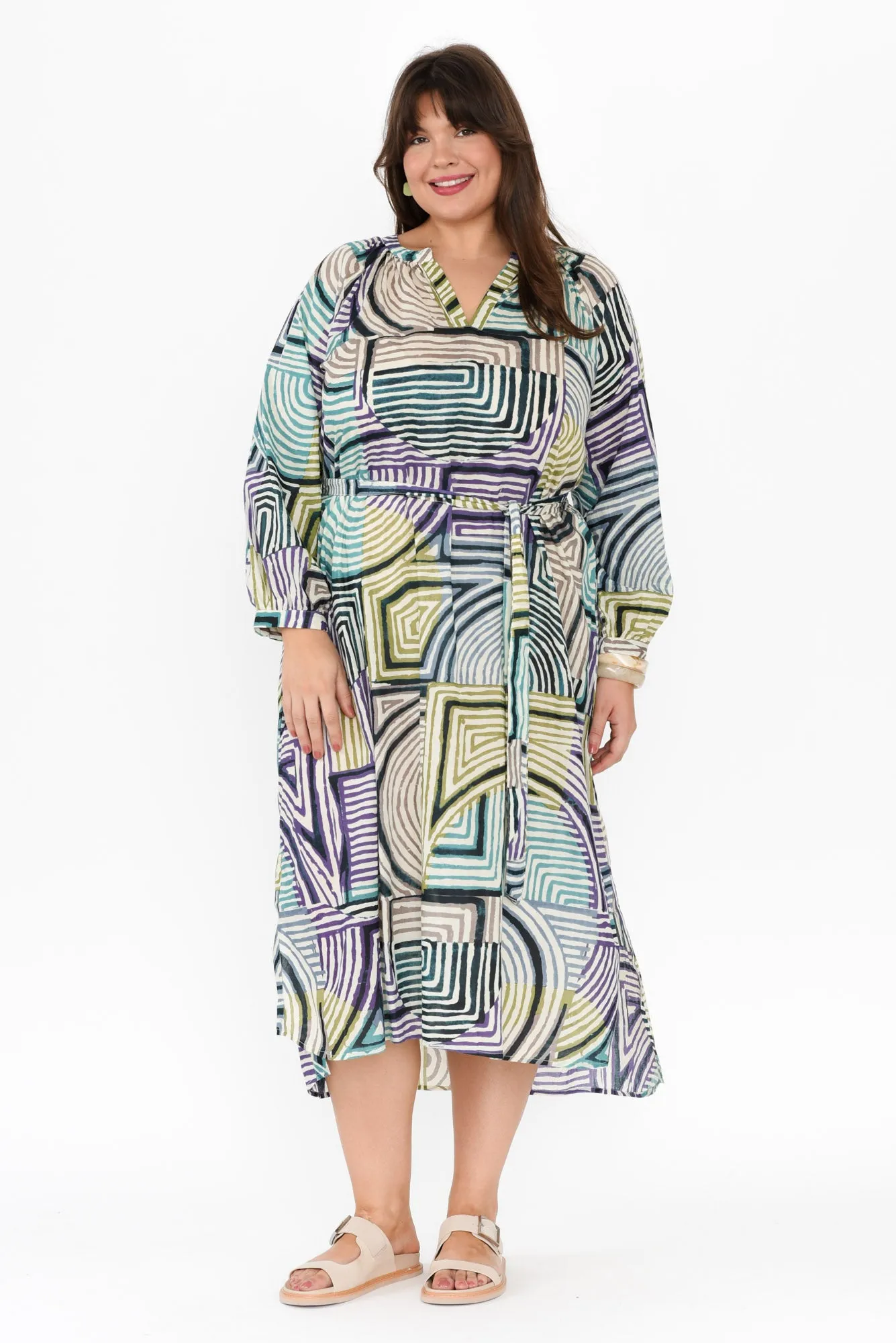 Liliana Green Ripple Cotton Tie Dress