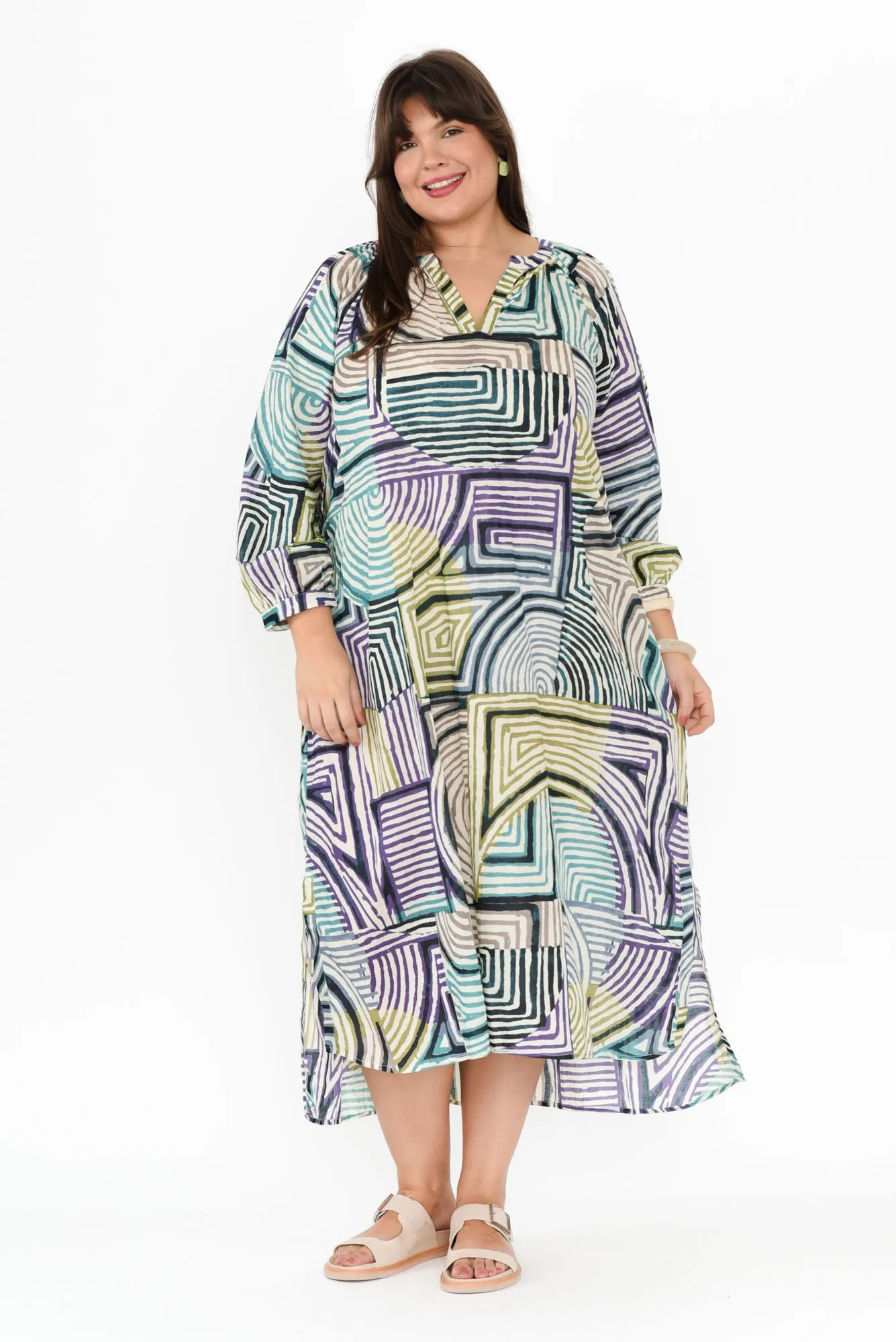 Liliana Green Ripple Cotton Tie Dress