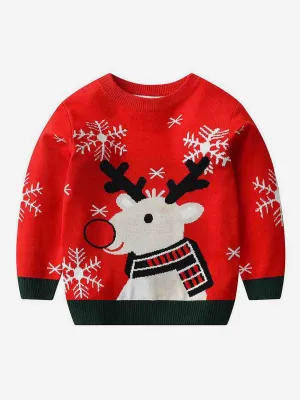 Little Surprise Box Red Round neck Snow deer Knitted warmer, cardigan Christmas Sweater for Kids