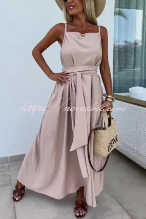 Long Story Solid Color Belted Pocket A-line Breathable Maxi Dress