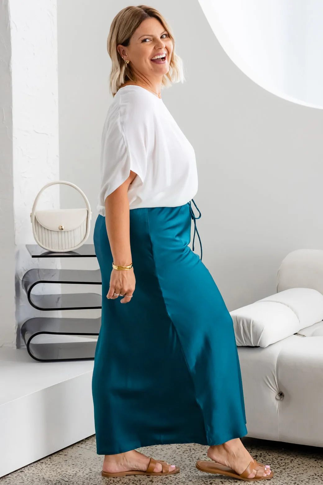 Lyla Bias Cut Skirt Deep Teal