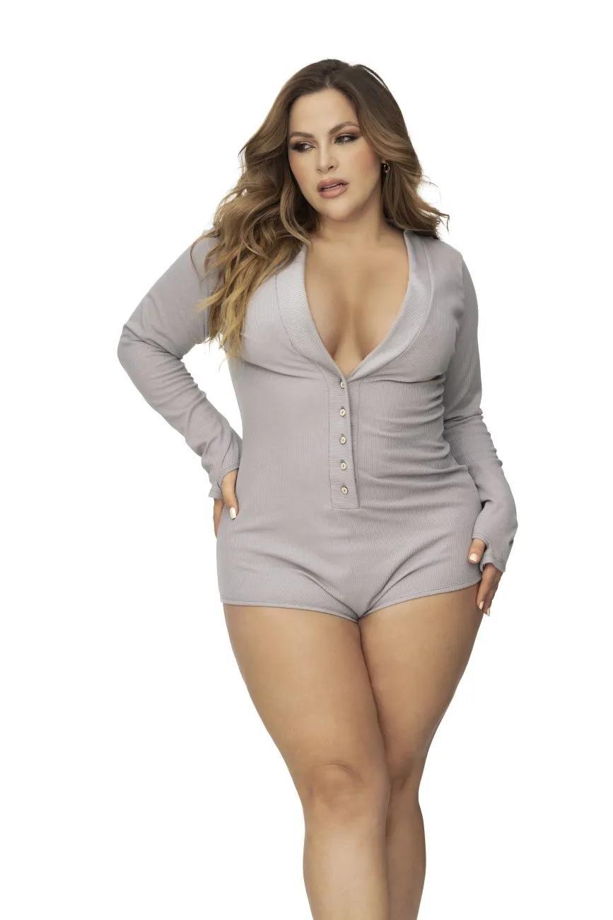 Mapale 7510X Curvy Size Long Sleeve Sleep Romper Color Gray