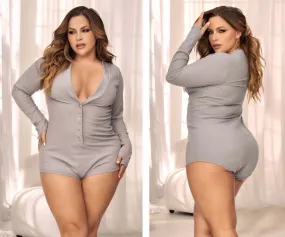 Mapale 7510X Curvy Size Long Sleeve Sleep Romper Color Gray