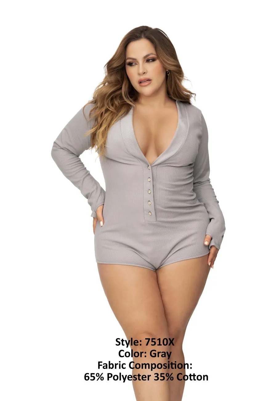 Mapale 7510X Curvy Size Long Sleeve Sleep Romper Color Gray