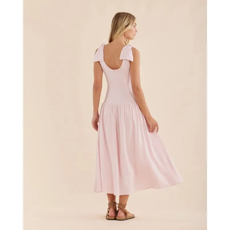 Mavie Bow Linen Maxi Dress | Rosewater