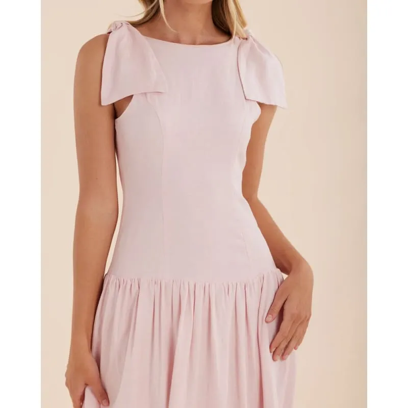 Mavie Bow Linen Maxi Dress | Rosewater