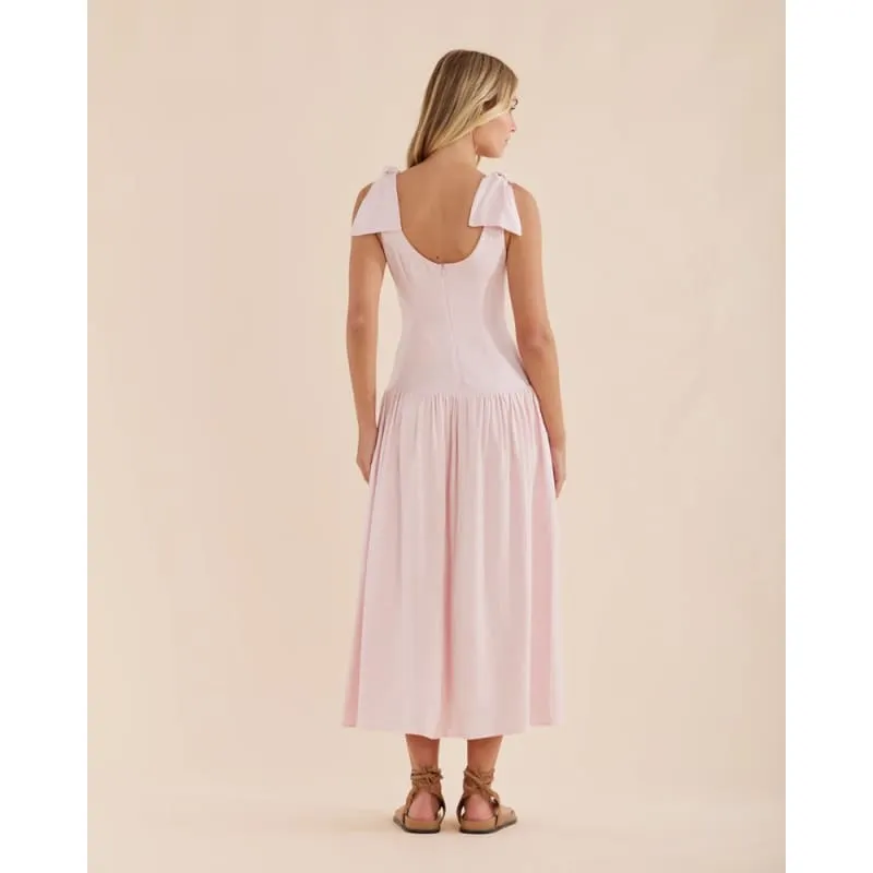 Mavie Bow Linen Maxi Dress | Rosewater