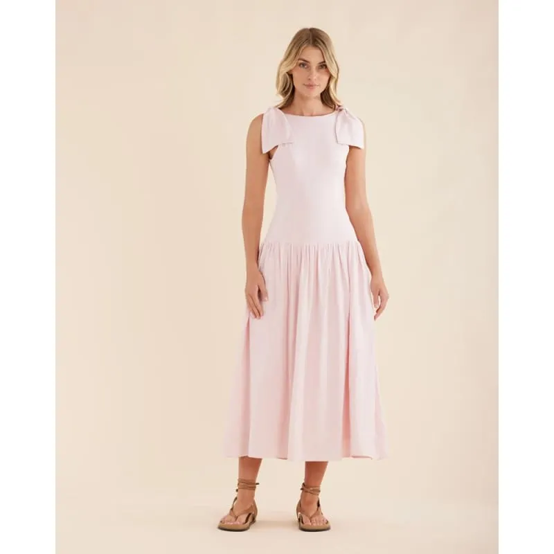 Mavie Bow Linen Maxi Dress | Rosewater