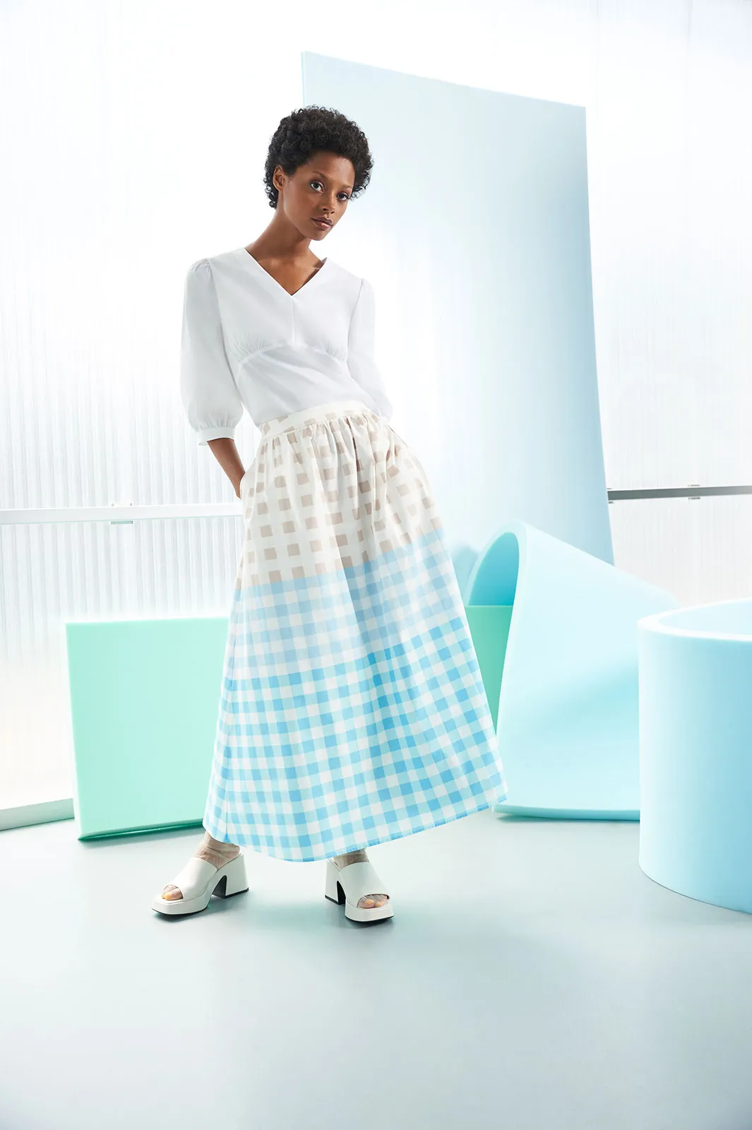 Maxi A-Line Skirt - Gingham Cotton Poplin