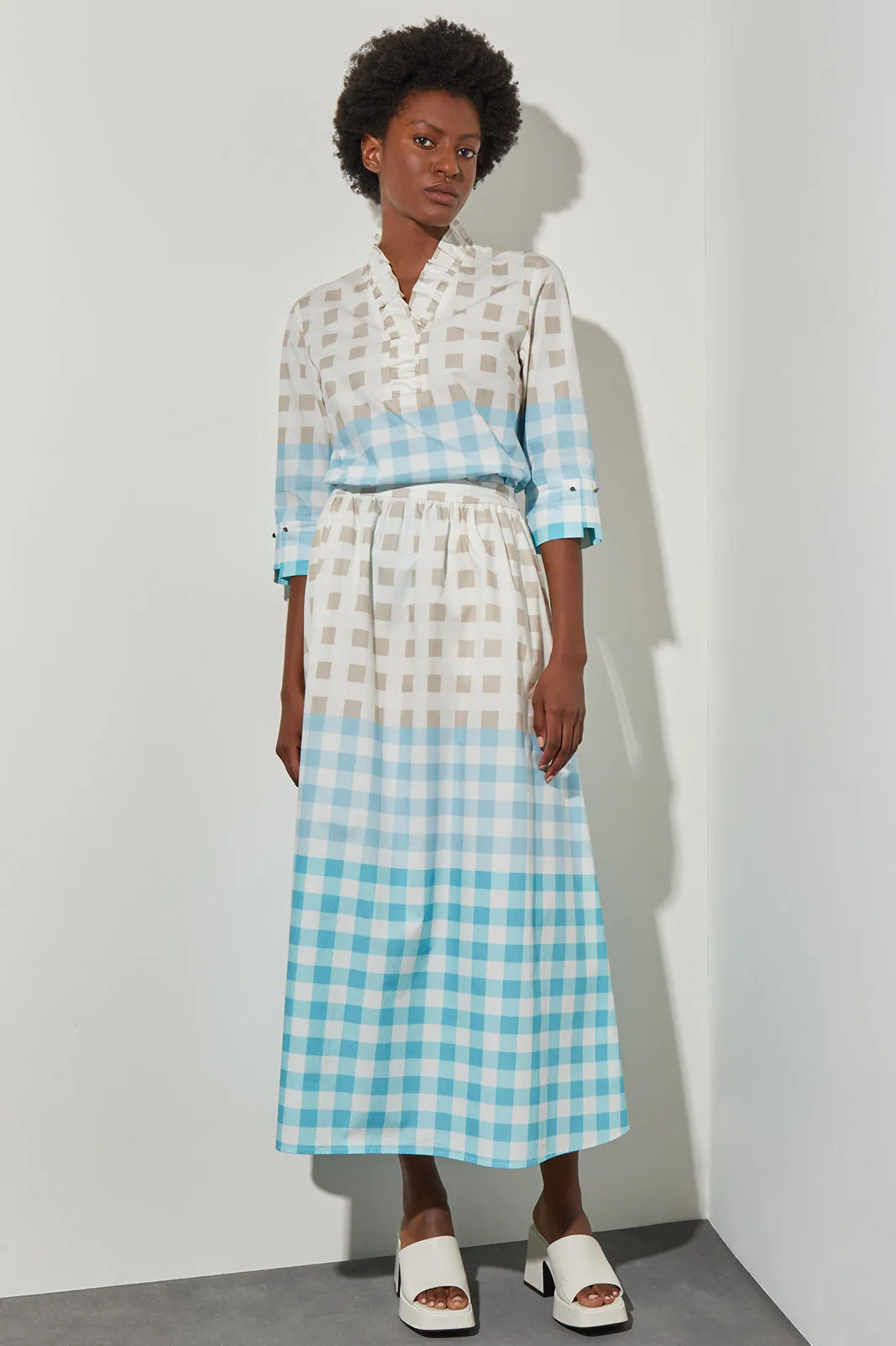 Maxi A-Line Skirt - Gingham Cotton Poplin