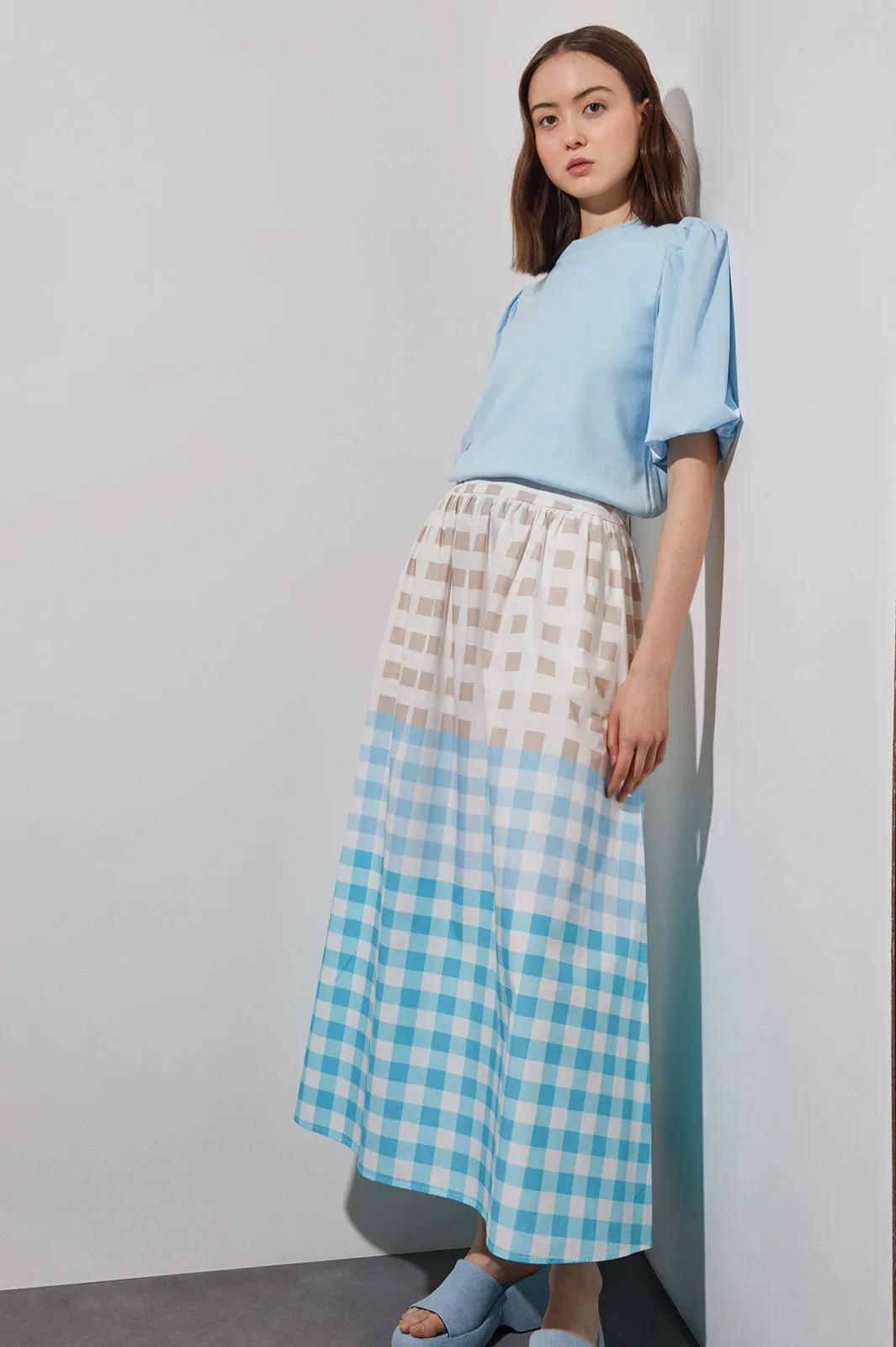 Maxi A-Line Skirt - Gingham Cotton Poplin