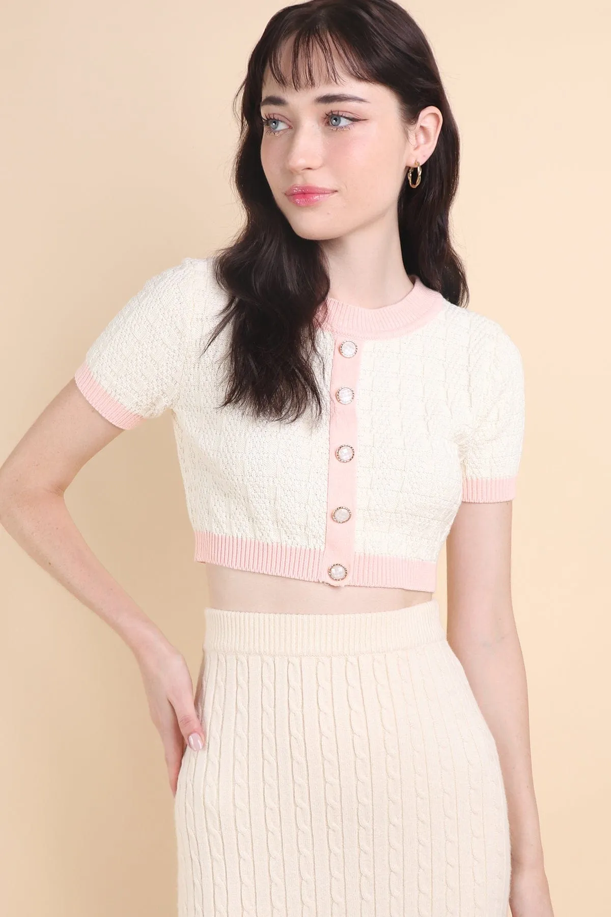 MEA KNIT TOP IN CREAM/PINK