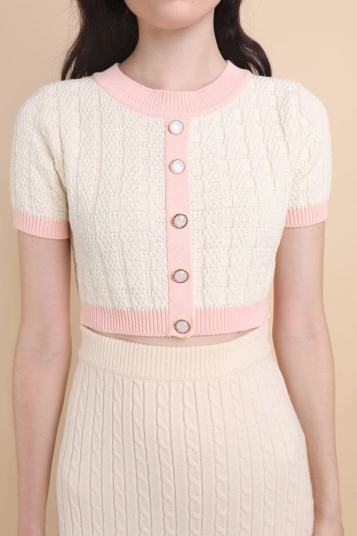 MEA KNIT TOP IN CREAM/PINK