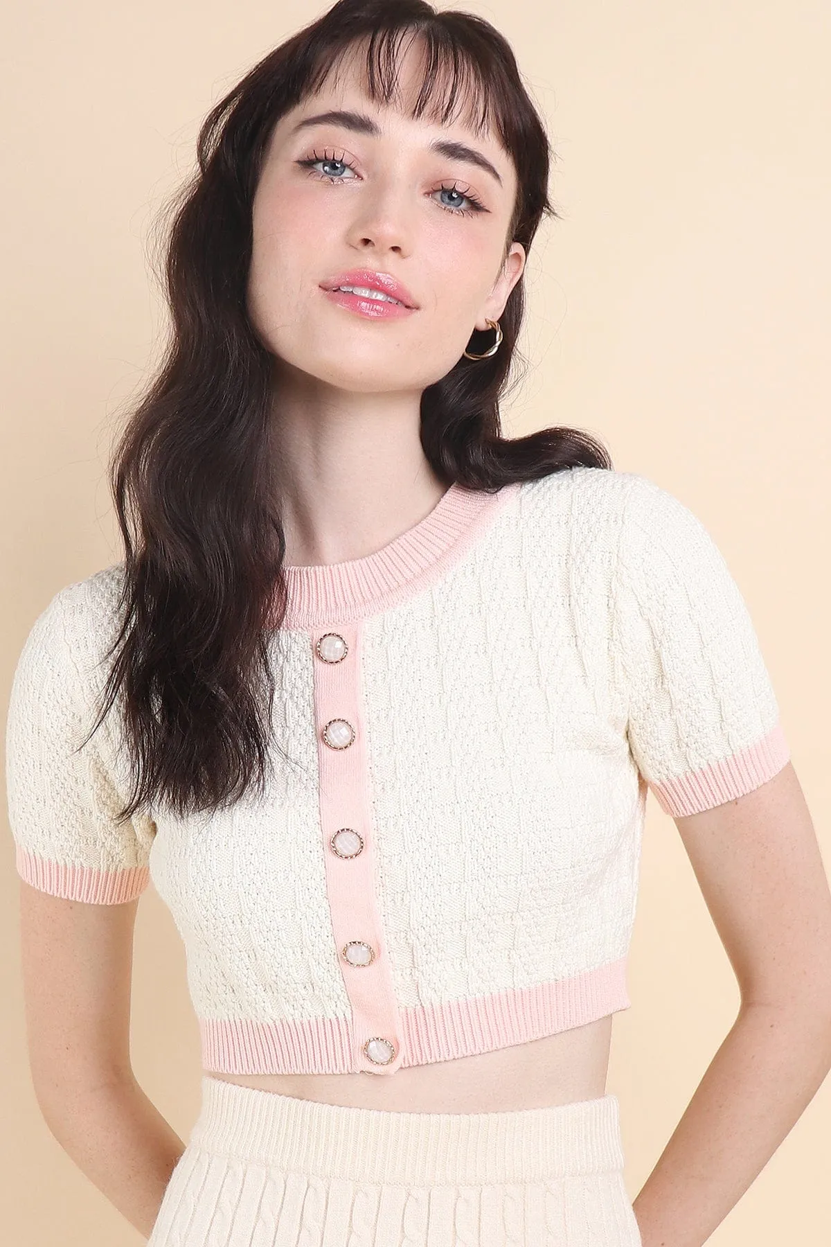 MEA KNIT TOP IN CREAM/PINK