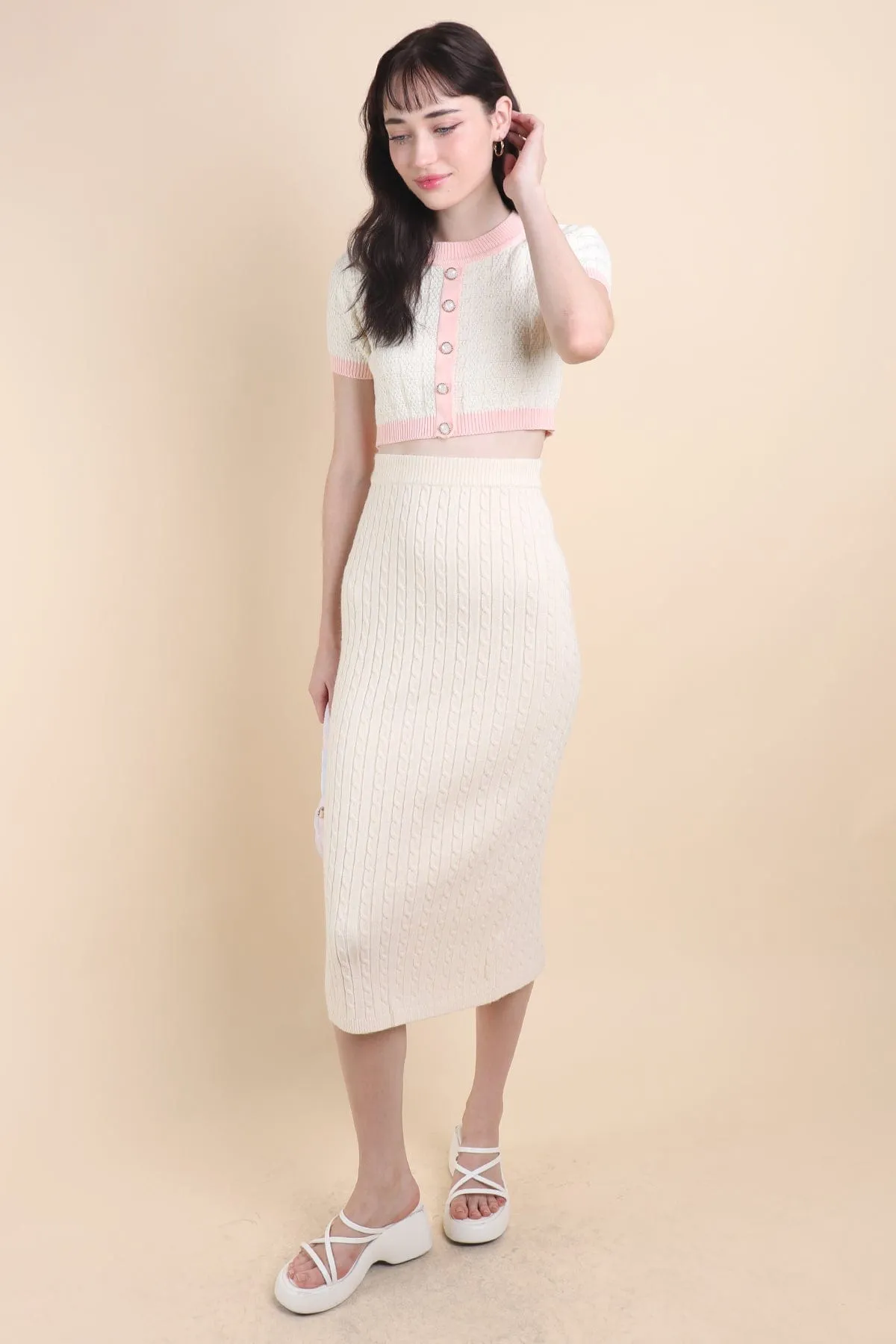 MEA KNIT TOP IN CREAM/PINK