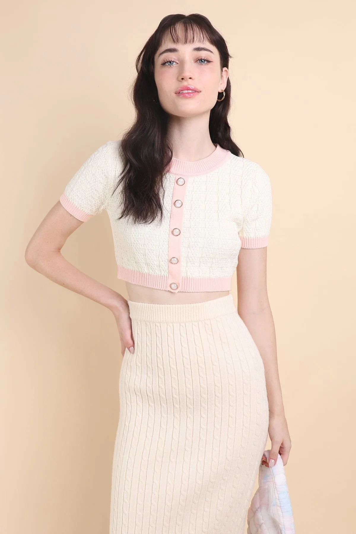 MEA KNIT TOP IN CREAM/PINK