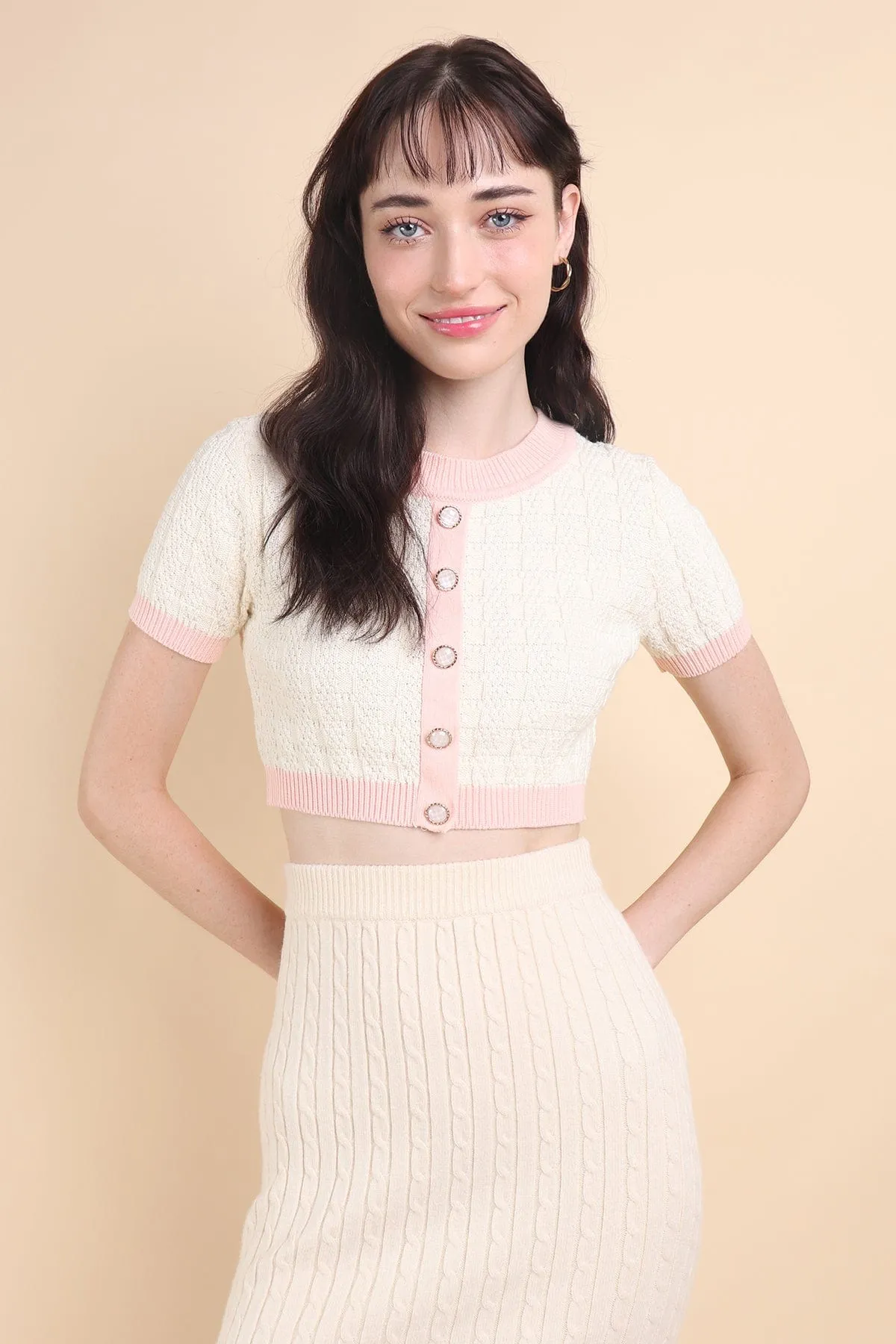 MEA KNIT TOP IN CREAM/PINK