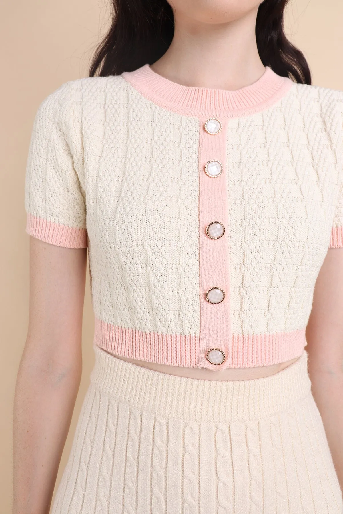 MEA KNIT TOP IN CREAM/PINK