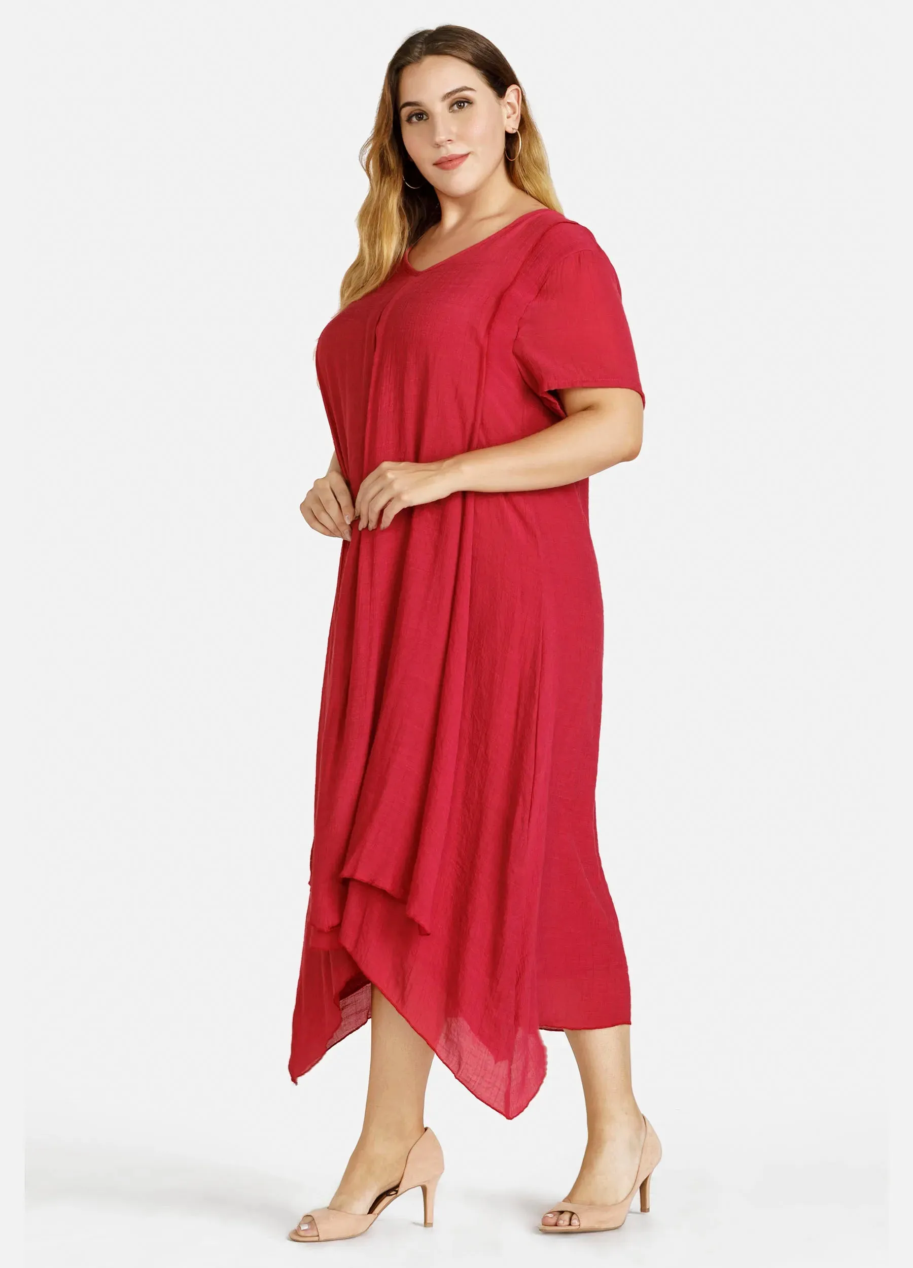 MECALA Women's Plus Size Solid Short Sleeve Maxi Dress