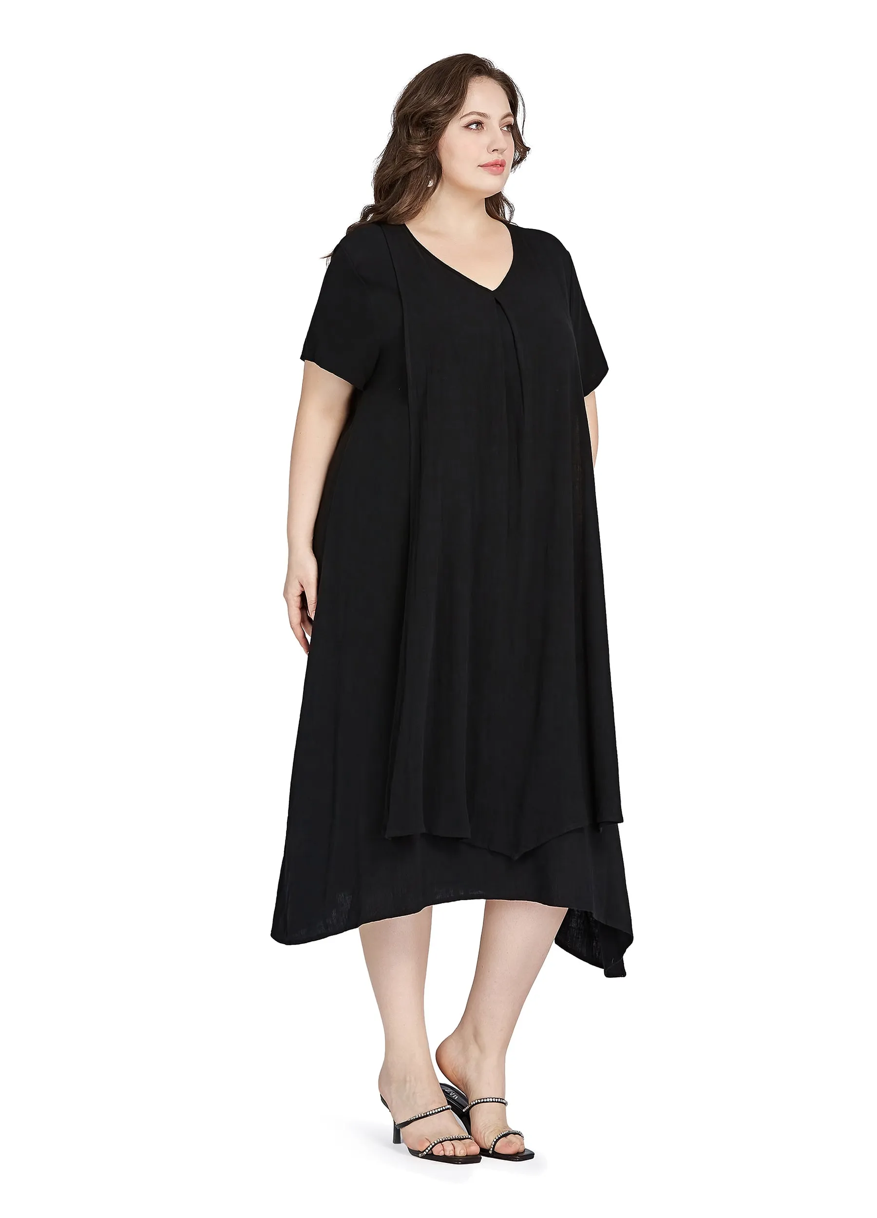 MECALA Women's Plus Size Solid Short Sleeve Maxi Dress