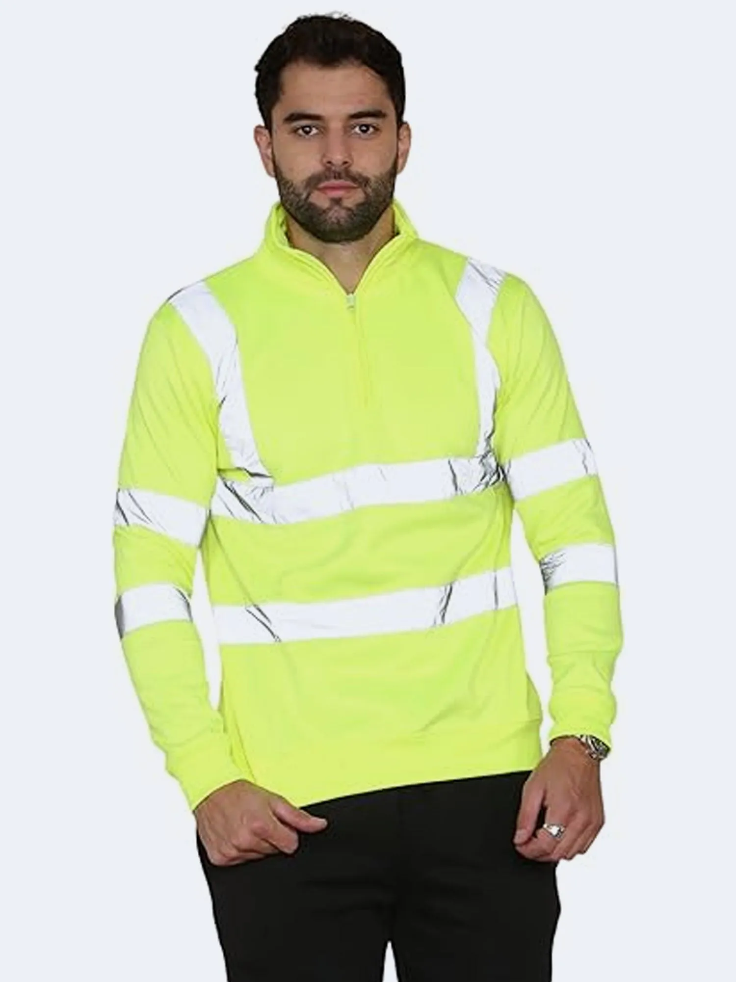 Men High Visibility Workwear Long Sleeve Quarter Zip Sweatshirt