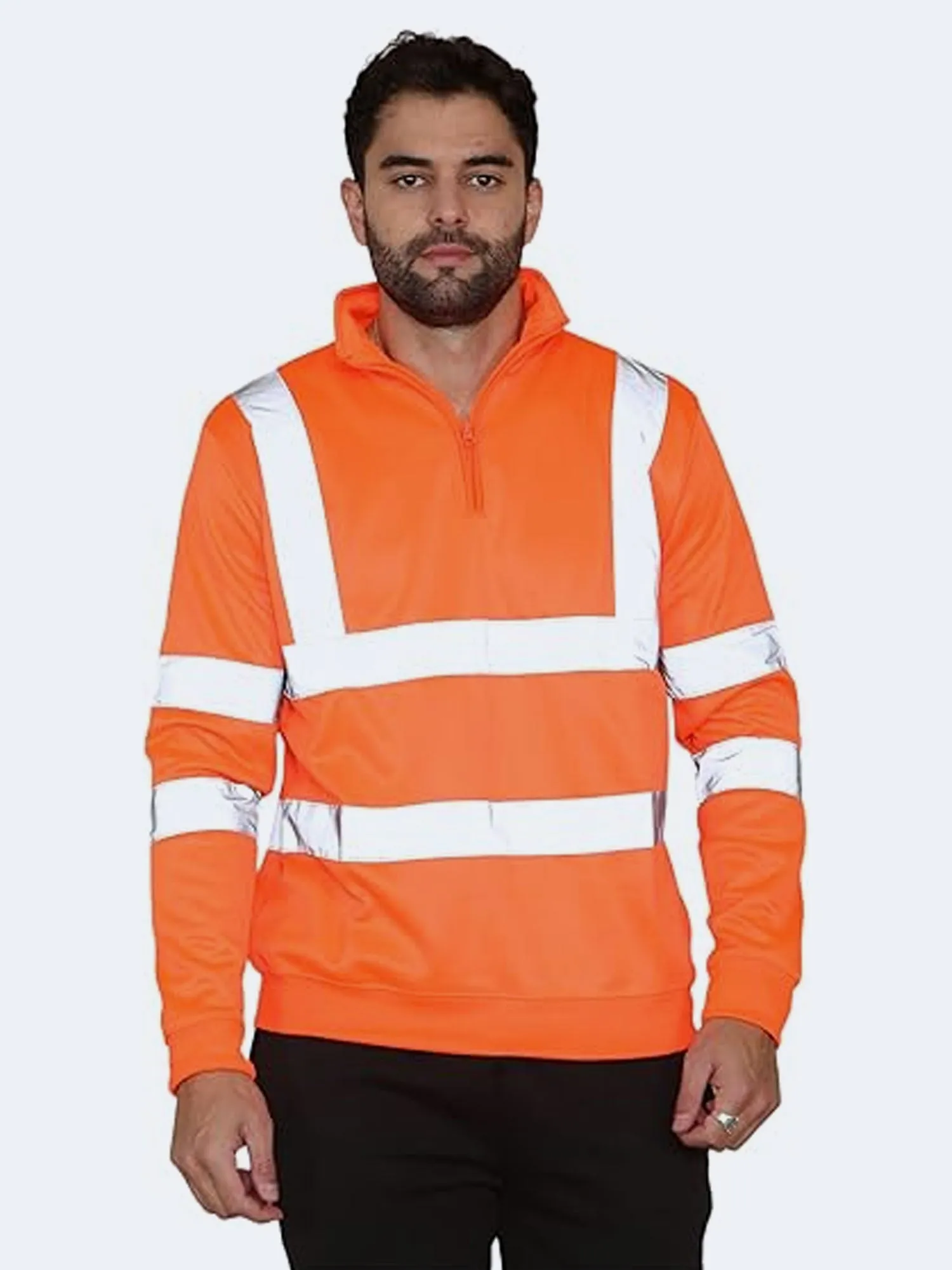 Men High Visibility Workwear Long Sleeve Quarter Zip Sweatshirt