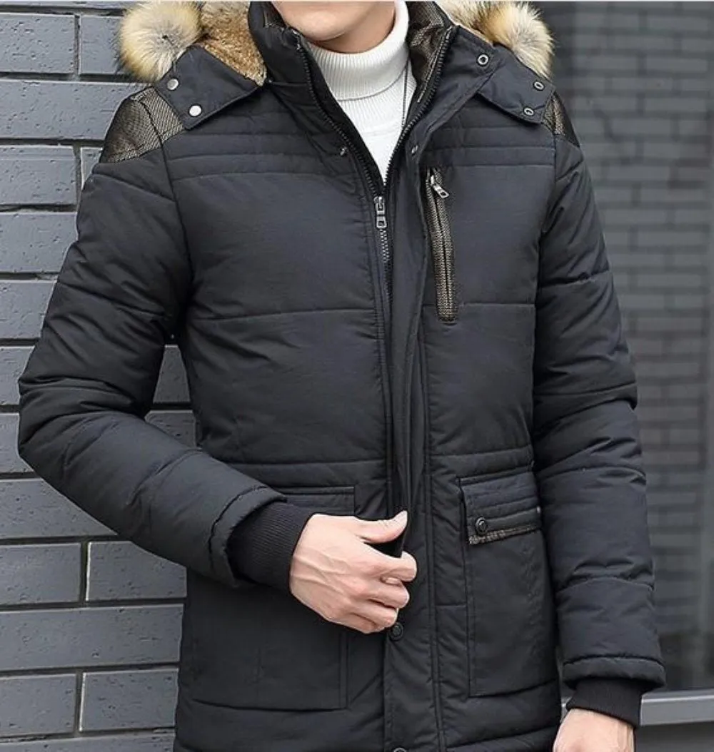 Mens Winter Hooded Coat in Black