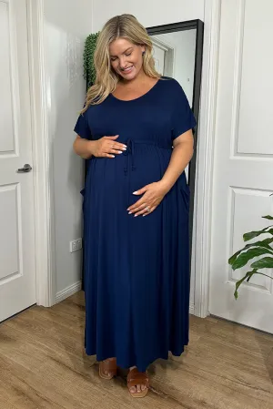 Mila Maxi Maternity Dress - Navy