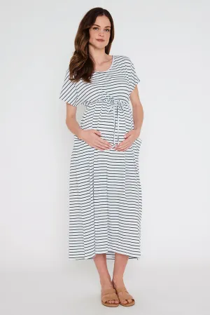 Mila Maxi Maternity Dress - White & Black Stripe