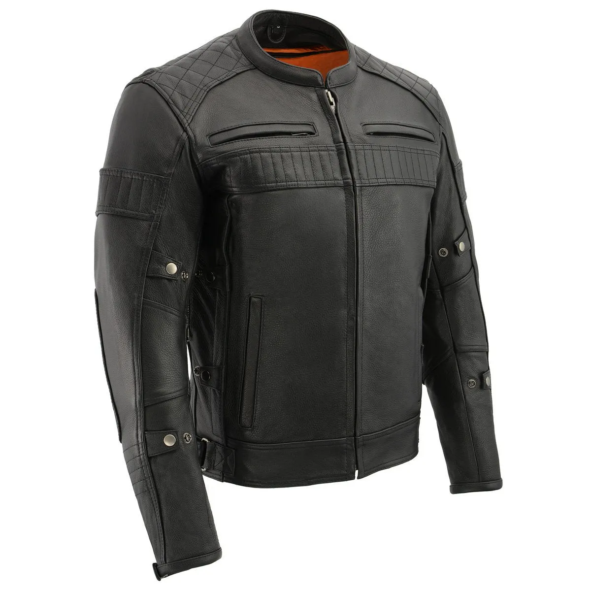 Milwaukee Leather MLM1545 Men's Quilted Pattern Triple Vent Black Leather Scooter Jacket