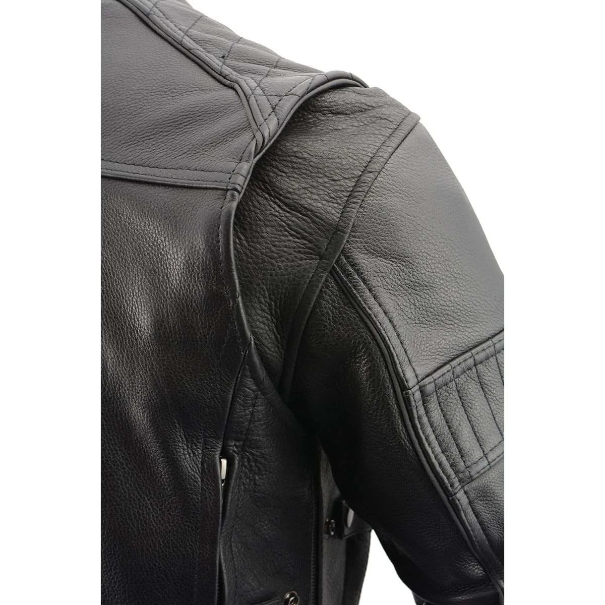 Milwaukee Leather MLM1545 Men's Quilted Pattern Triple Vent Black Leather Scooter Jacket