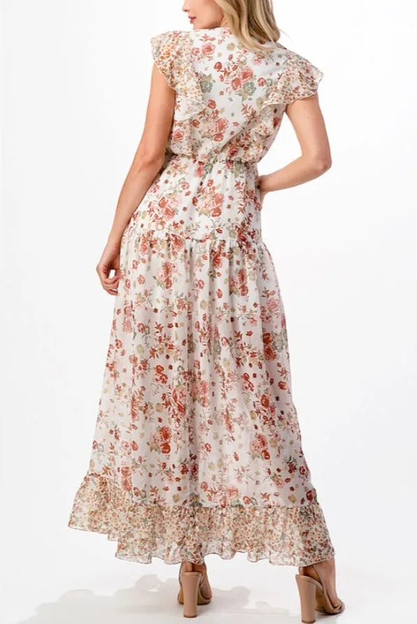 Miss Me Floral Print Maxi Dress (Ivory)