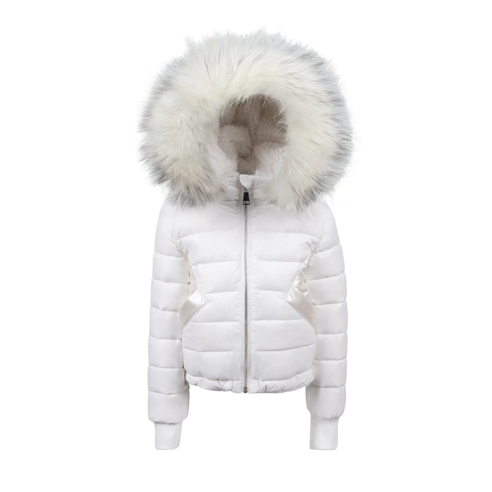 MJ202-Baby Reversible Rabbit Fur Coat-White