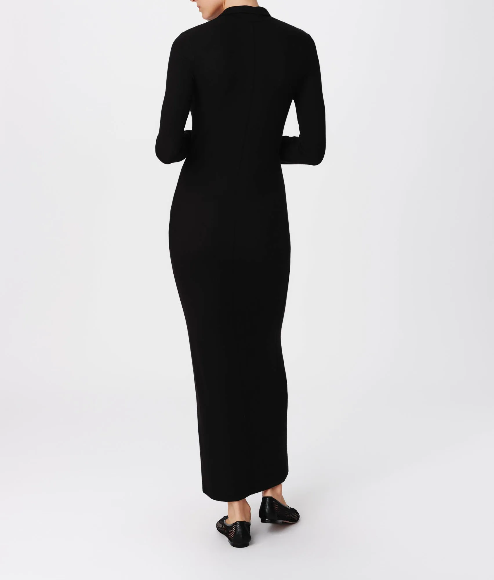 Modal Rib Long Sleeve Maxi Shirt Dress - Black