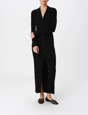 Modal Rib Long Sleeve Maxi Shirt Dress - Black