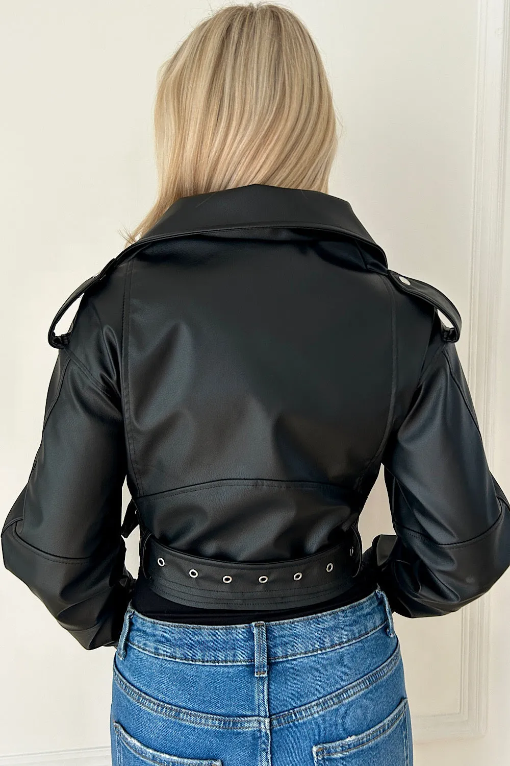 Molly Black Leather Cropped Jacket