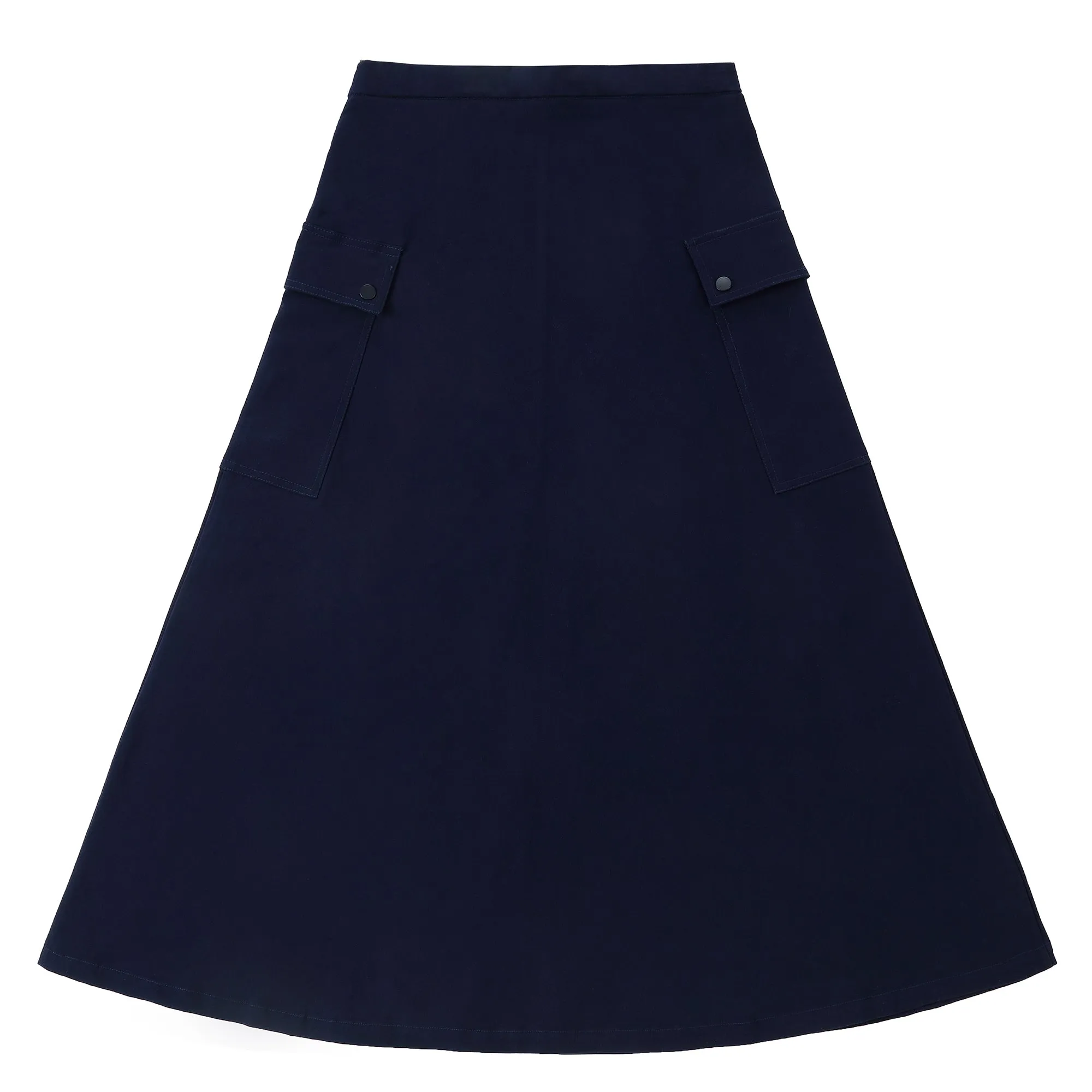 Navy Buckle Maxi Skirt With Patch Pockets