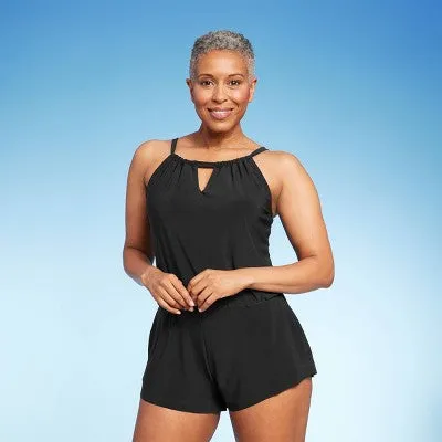 New - Aqua Green Women's Swim Romper One Piece Swimsuit with Pocket UPF 50 